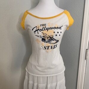 Hollywood Stars Graphic Tee Yellow‎ Trim Short Sleeve Top